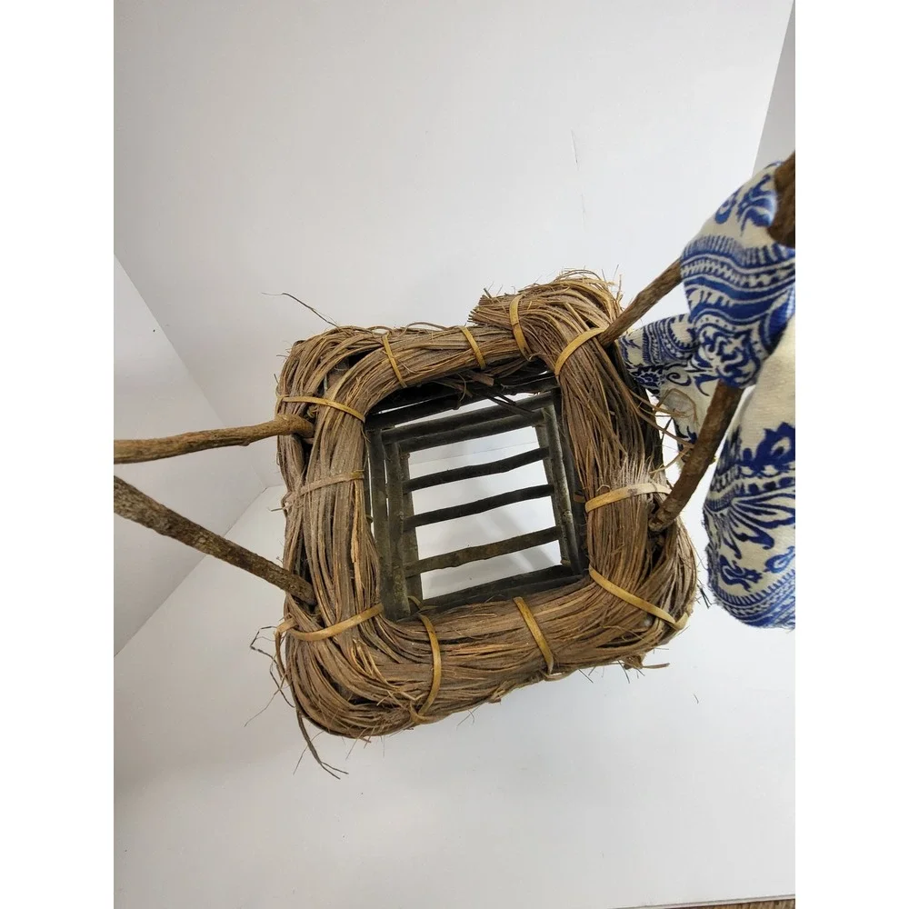 Vintage Asian Style Gathering Basket - Rustic Woven Harvest Decor Basket